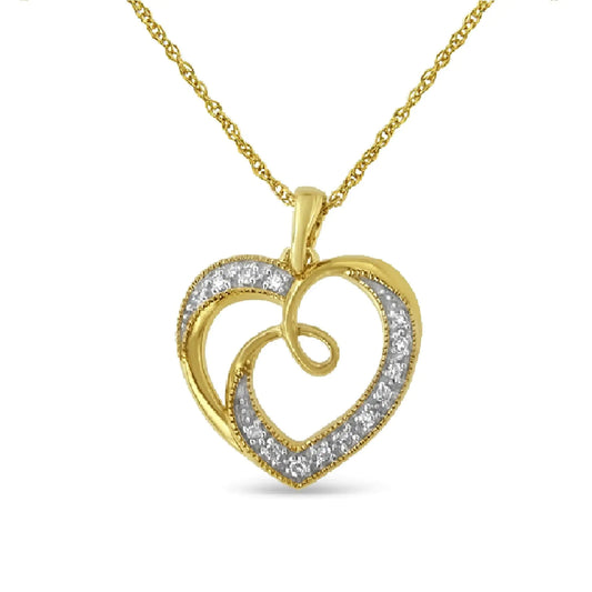 Collar con Colgante de Corazón y Lazo en Plata de Ley y Baño de Oro 14K con Diamantes (46 cm)